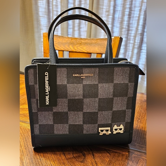 Karl Lagerfeld Navy and Gray Checkered Bag - Picture 1 of 6